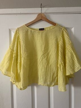 Vince Camaro gingham yellow blouse with ruffle bat sleeves
